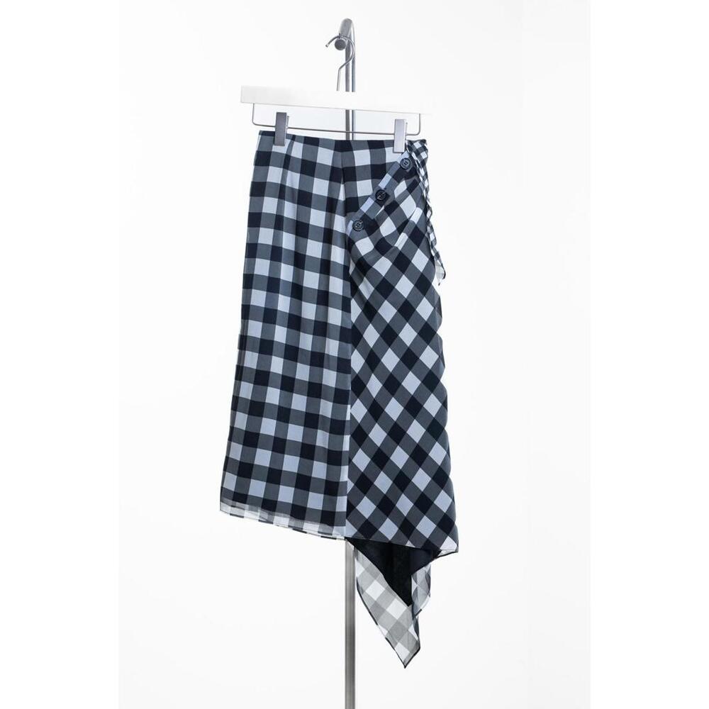 Self-Portrait Asymmetric Draped Gingham Midi Skirt - Picture 2 of 5